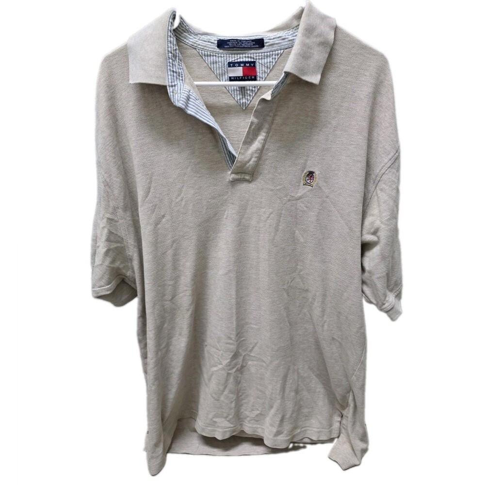 VTG 90s Tommy Hilfiger Lion Crest Polo Shirt XL Gray